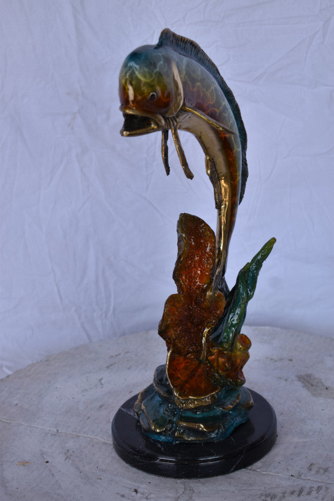 Dorado or Mahi Mahi With Coral Bronze Statue Size: 5"L x 10"W x 19"H