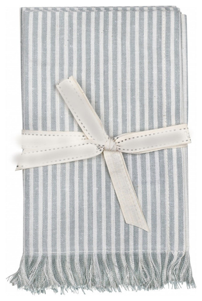 Set of Light Blue Striped Table Runner and Eight Napkins