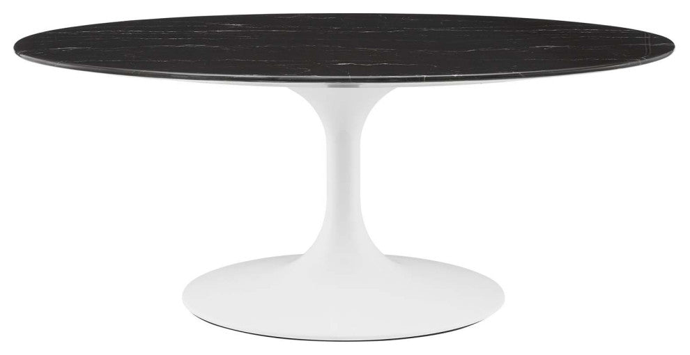 Lippa 42" Oval Artificial Marble Coffee Table White Black