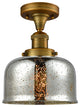 Large Bell 8" Semi-Flush Mount, Brushed Brass, Glass: Silver Mercury