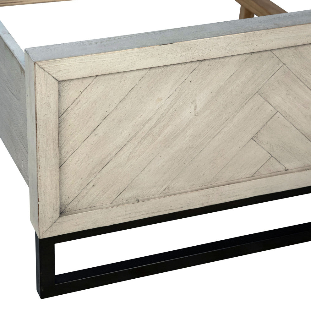 Vincent Acacia and Iron Panel Bed With Harringbone Headboard, Queen