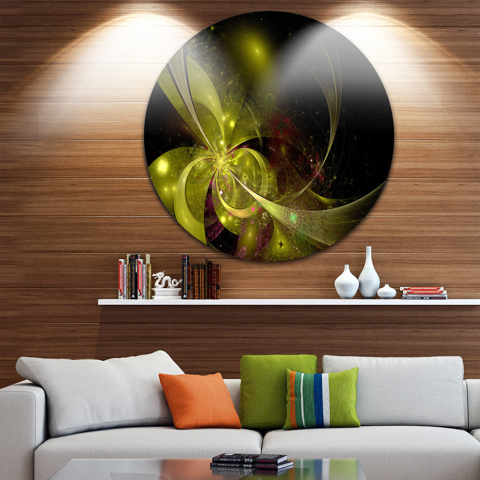 Symmetrical Soft Gold Fractal Flower, Modern Floral Round Wall Art, 11"