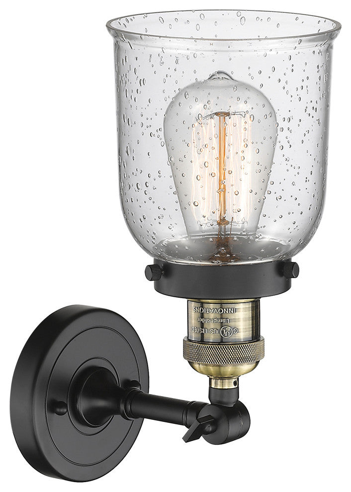 1-Light Small Bell 5" Sconce, Black Antique Brass, Glass: Seedy