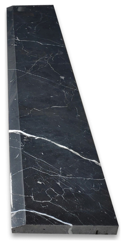 Nero Marquina Black Marble 6x36 Threshold Saddle Single Beveled Tile, 1 piece