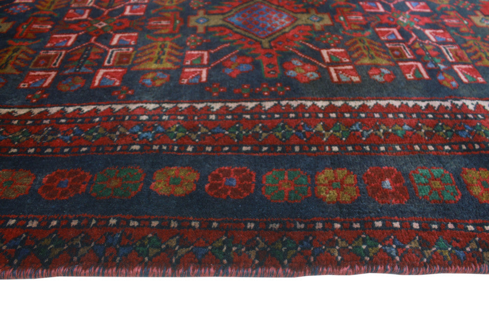Semi-Antique Collin Navy/Red Runner, 3'4x10'5