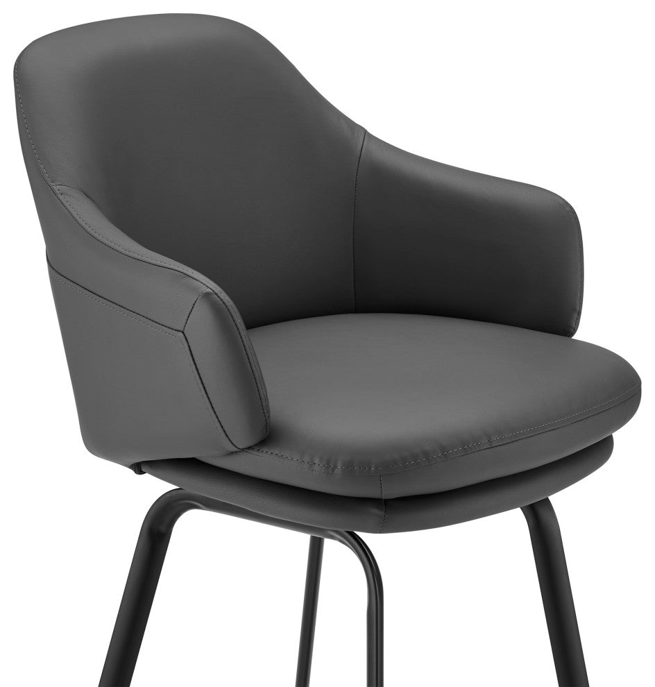 Brigden Gray Faux Leather and Black Metal Swivel 26" Counter Stool