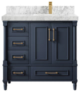 Aberdeen 36 Right Offset Bath Vanity in Hale Navy Blue  2" Carrara Marble