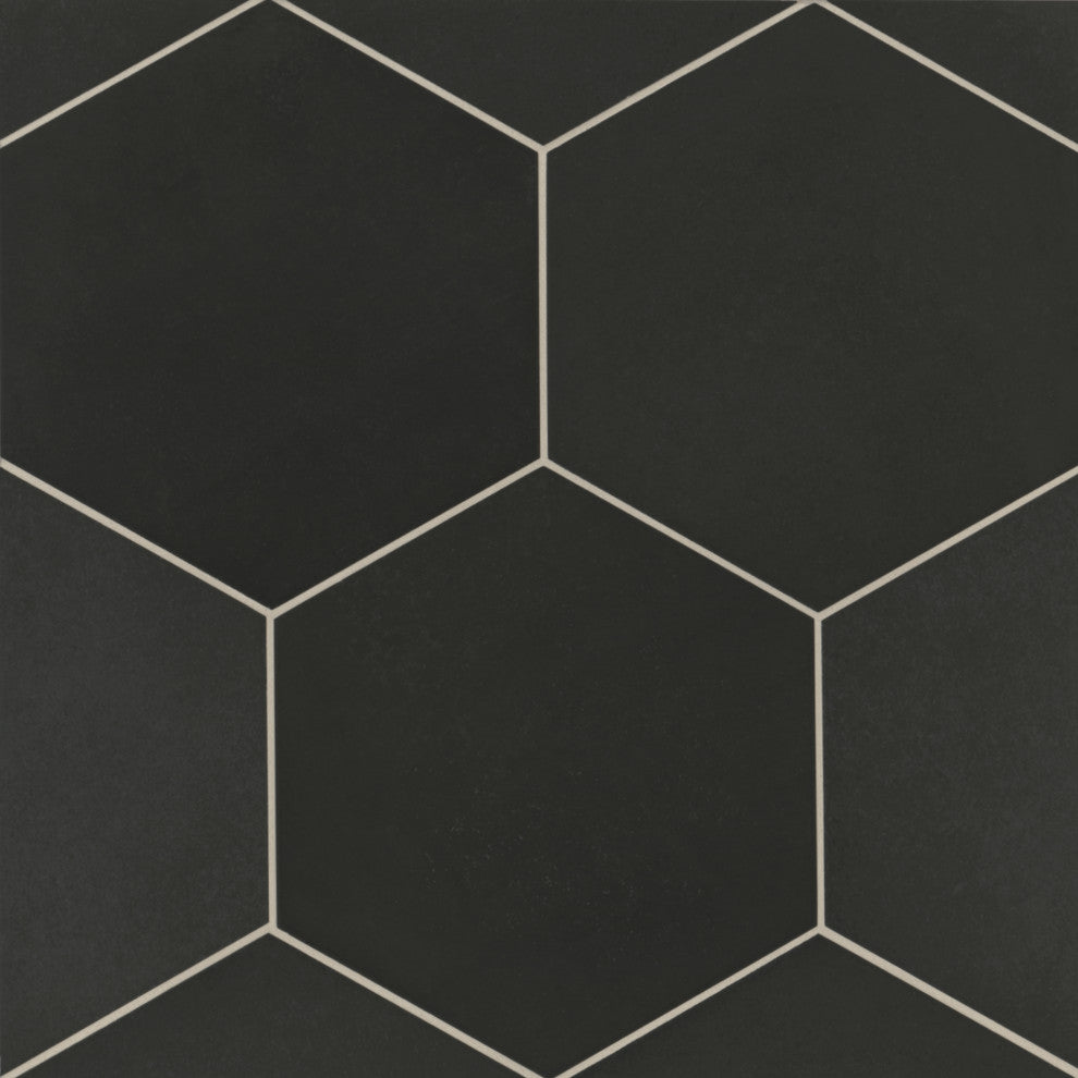 Makoto 10"x10" Hexagon Porcelain Tile (18pc - 10.76sqft), Kuroi Black