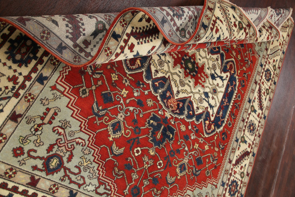 Traditional Heriz Oriental Hand-Knotted Indian Area Rug, Red, 10'1"x8'1