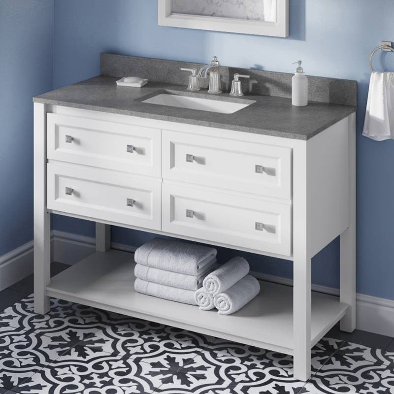 Adler Transitional 48" White Vanity, Steel Grey Cultured Marble Vanity Top
