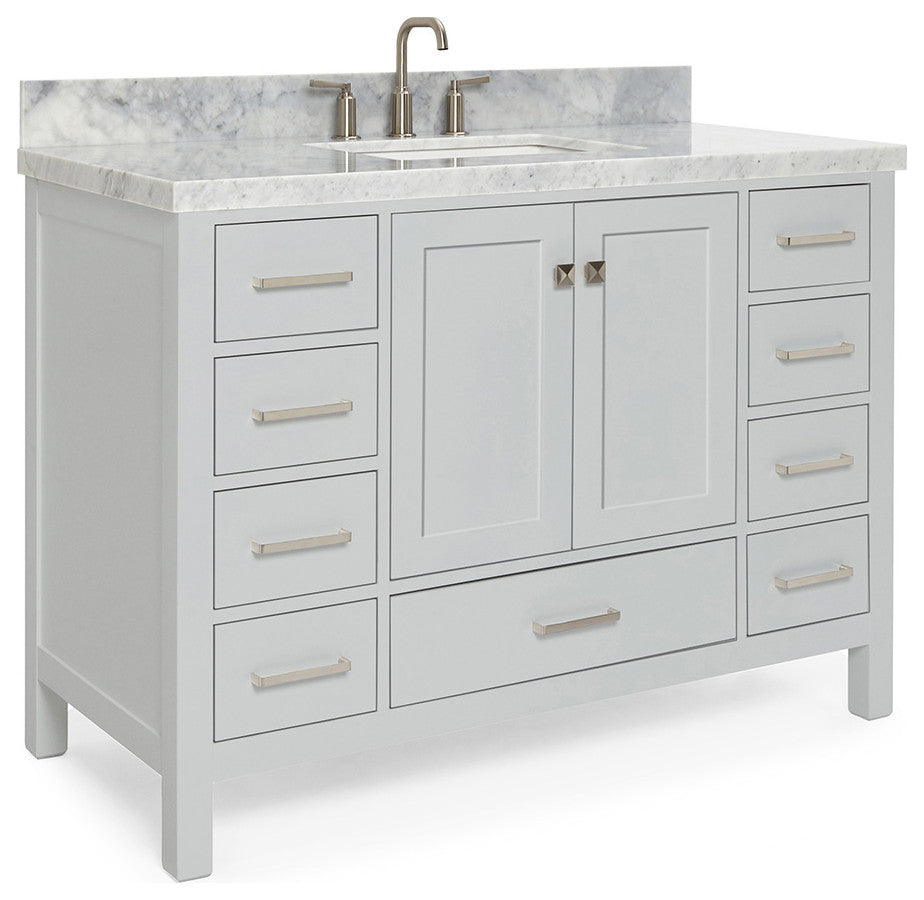 ARIEL Cambridge 49" Single Rectangle Sink Bathroom Vanity Grey With Marble Top