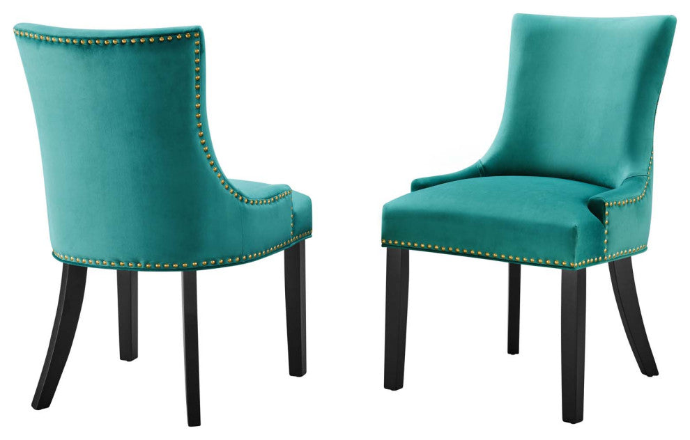 Dining Chair, Nailhead, Set of 2, Teal Blue, Velvet, Modern, Bistro Hospitality