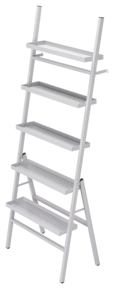 Bookcase Wall Shelf Rack, Steel Metal, Gray, Lounge Cafe Lobby Hospitality