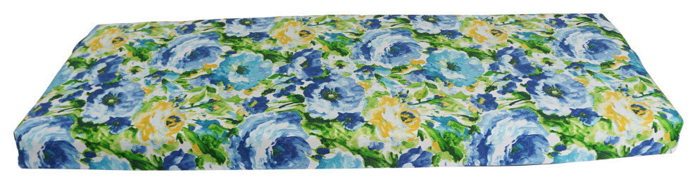 54"X19" Patterned Outdoor Spun Polyester Bench Cushion, Lesandra Sunblue