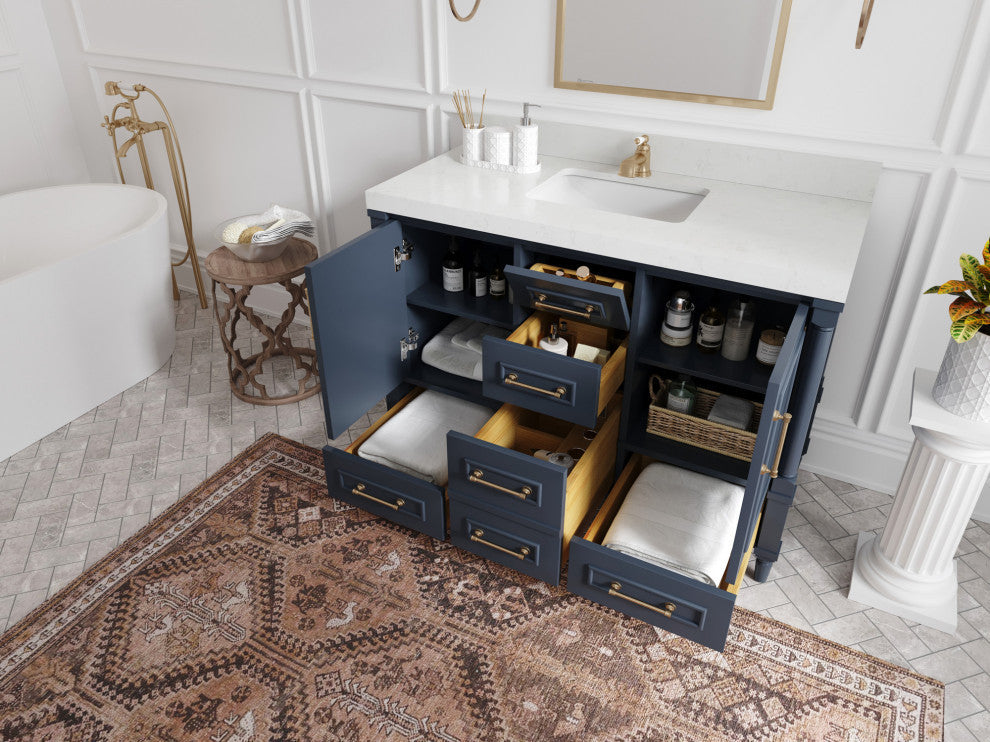 Aberdeen 48 Single Sink Bath Vanity in Hale Navy Blue  2" Venatino Quartz