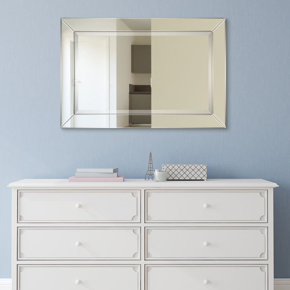 Antique Beveled Rectangle Wall Mirror, 1" Beveled Center 24"x36" Bathroom Mirror