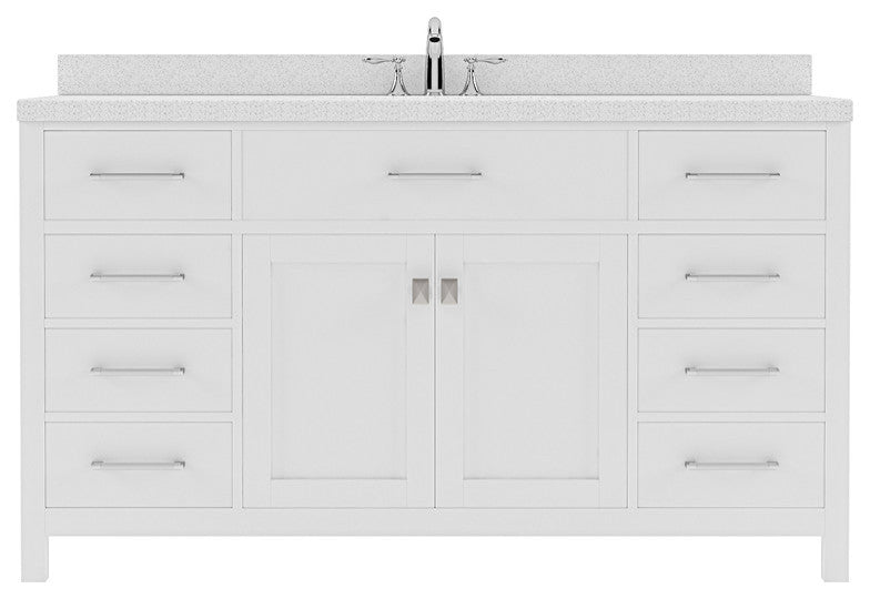 Caroline 60" Single Bath Vanity, White, White Quartz Top and Square Sink