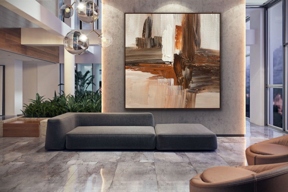 54x54 inches brown white handmade abstract Original Large wall art