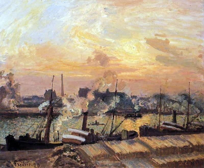 Camille Pissarro Boats Sunset Rouen, Gallery Wrapped Canvas Print, 20"x25"