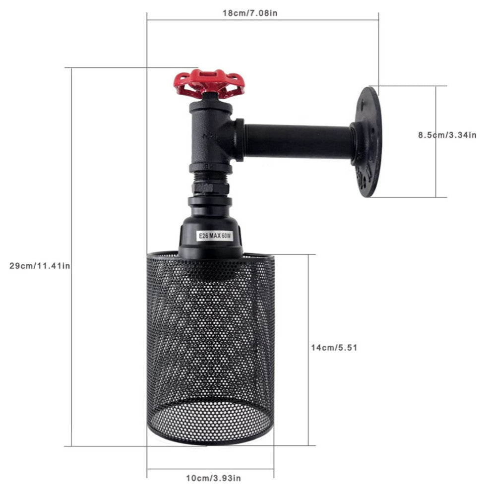 Industrial Pipe wall lamp vintage net black wall sconce