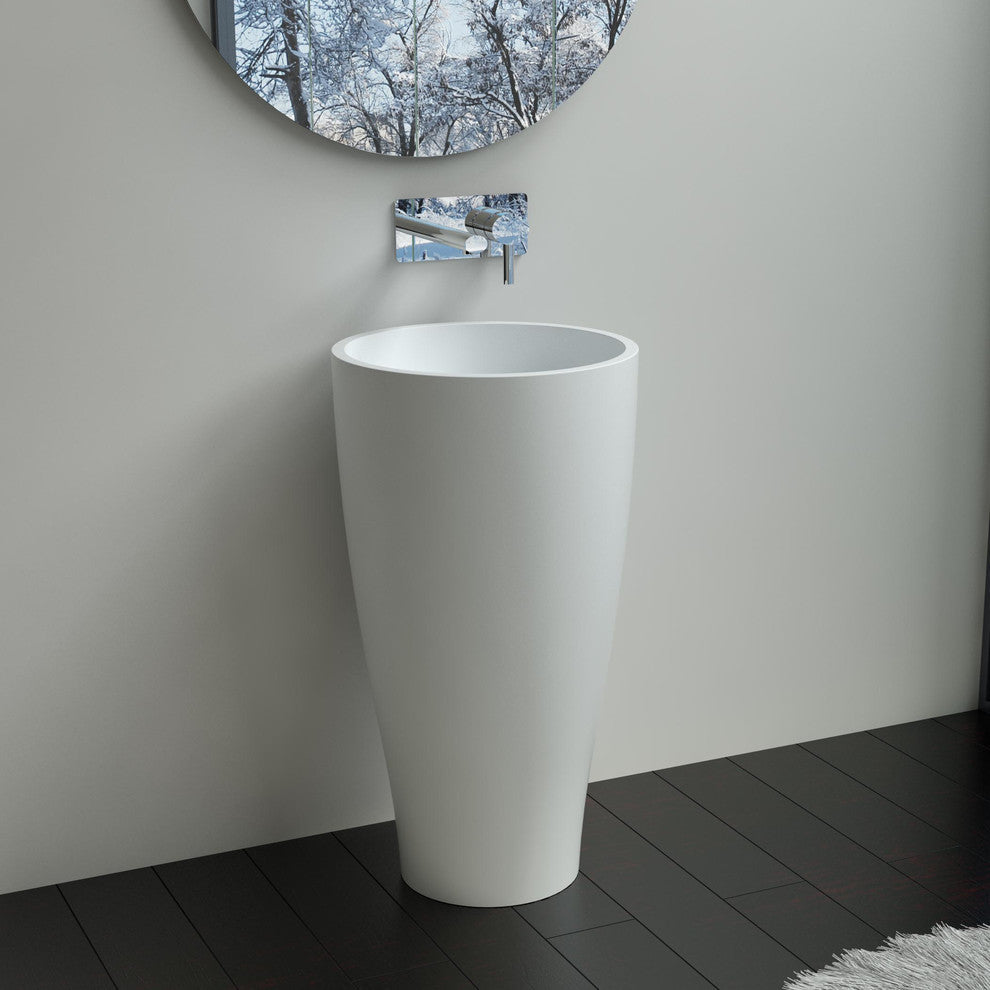 ADM Circular Freestanding Pedestal Sink, White, 18", Matte White