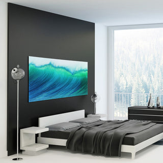 Blue Wave Wall Art Frameless Free Floating Tempered Art Glass 72"x36"