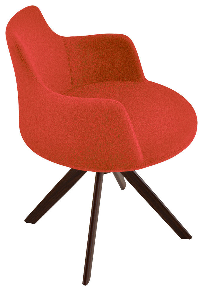 Dervish Sword Chair, Walnut Veneer Steel Base, Orange Leatherette
