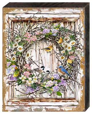 Spring Wreath Wooden Block by, 24 x 18