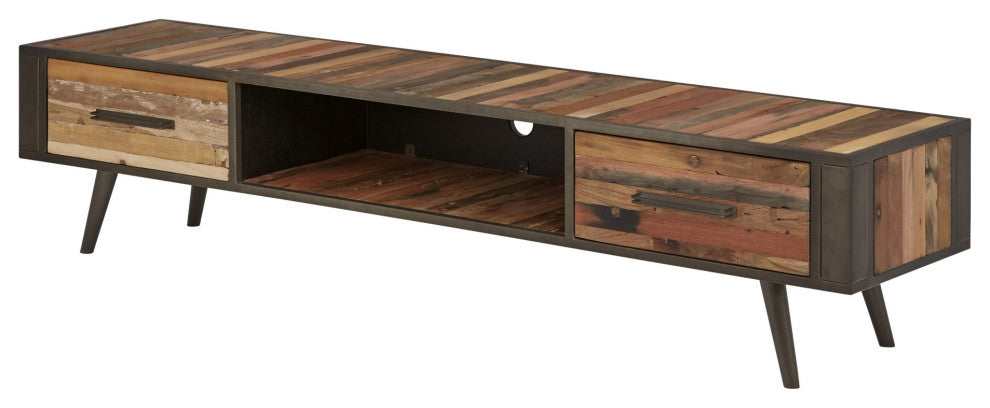 Rustic Natural Wood TV Stand With Two Drawers