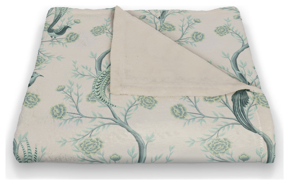 Vintage Birds On Branches Blue Mint 50x60 Coral Fleece Blanket