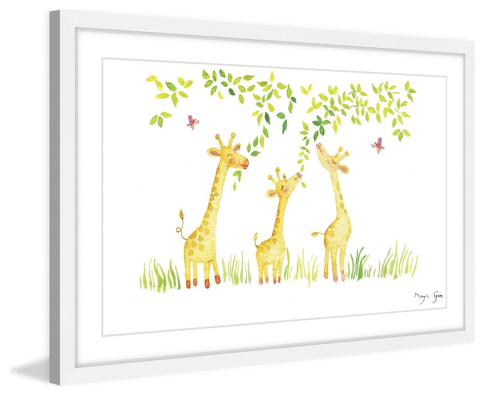 Marmont Hill, "Three Giraffes" by Maya Gur Framed Painting Print, 24x16