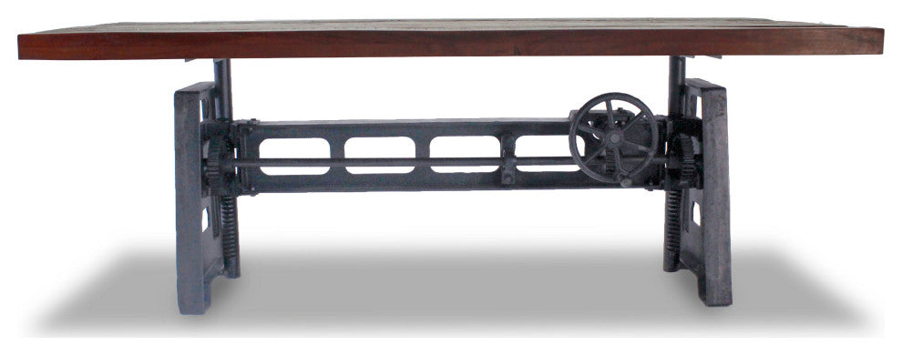 Industrial Dining Table - Cast Iron Base - Adjustable Height - Rustic Mahogany