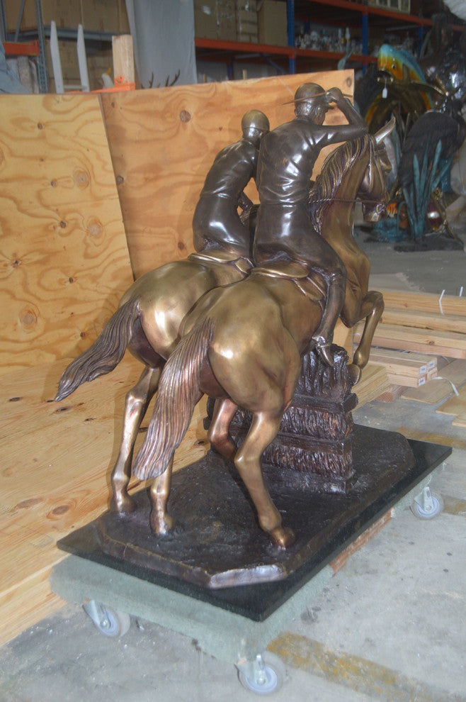 Two Horse Riders Racing Each Other Bronze Statue -  Size: 45"L x 21"W x 42"H.