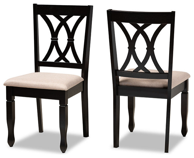 Reneau Modern Sand Fabric Espresso Brown Wood Dining Chair, Set of 2