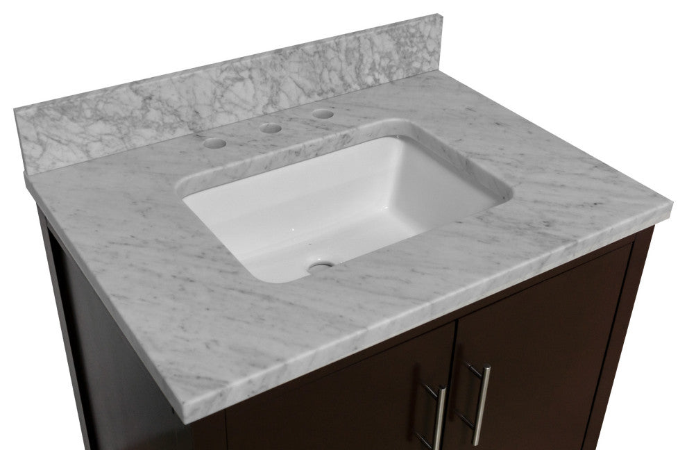 California 30" Bathroom Vanity, Chocolate, Carrara Marble