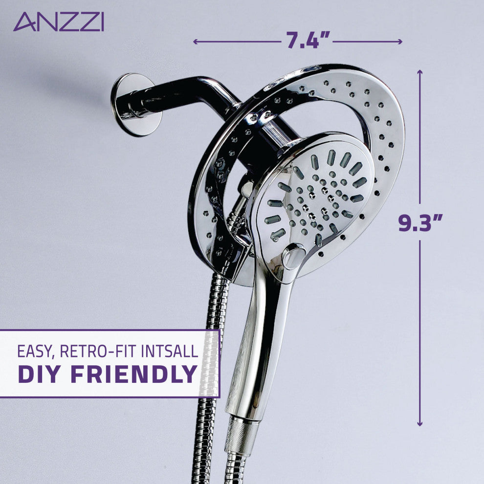 Valkrie 3-Spray Dual Wall Mount Fixed and Handheld Shower Head, Polished Chrome