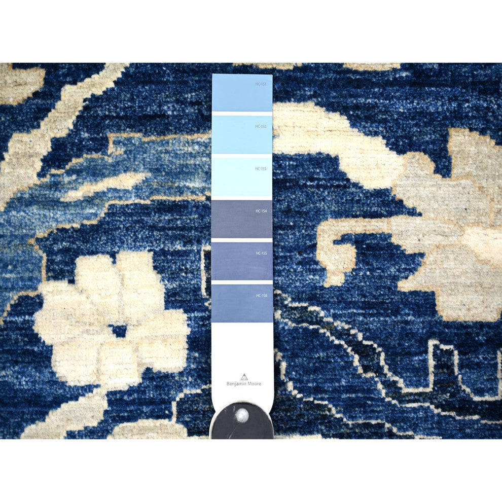 Byzantine Blue Peshawar With Mahal Design Wool Hand Knotted Rug, 8'2"x9'8"