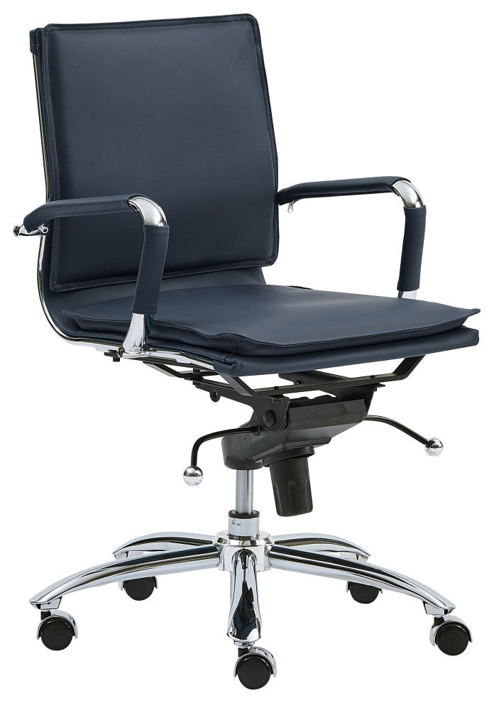 Gunar Pro Low Back Office Chair, Blue With Chromed Steel Base