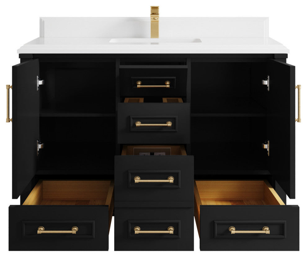 Aberdeen 48 Single Sink Bath Vanity in Black 1.5" White Quartz