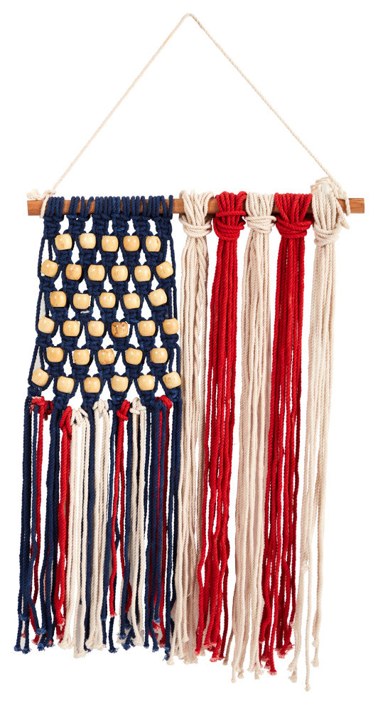 14" x 18" Handmade American Flag Americana Macrame Wall Hanging Art Decor