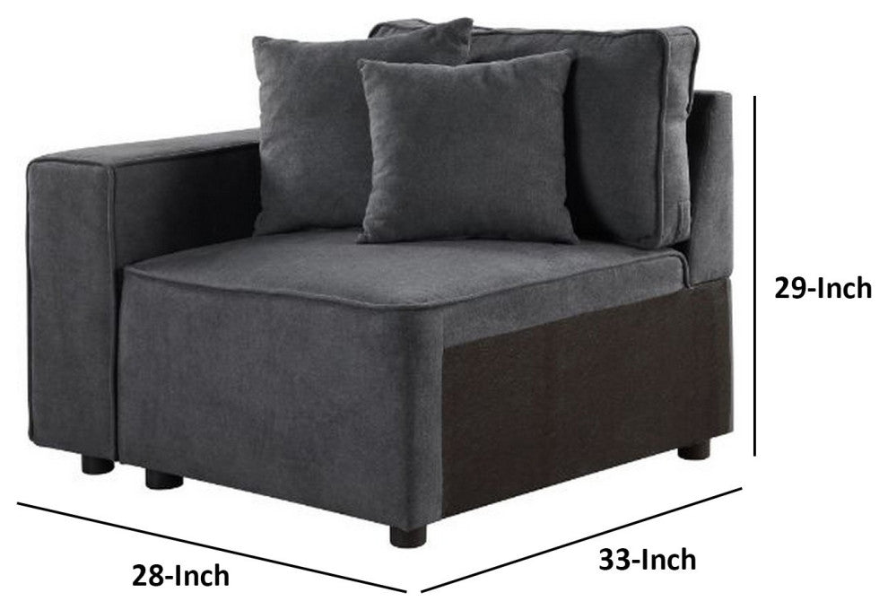 Benzara BM250701 Modular Left Facing Chair With Loose Back Pillow, Gray