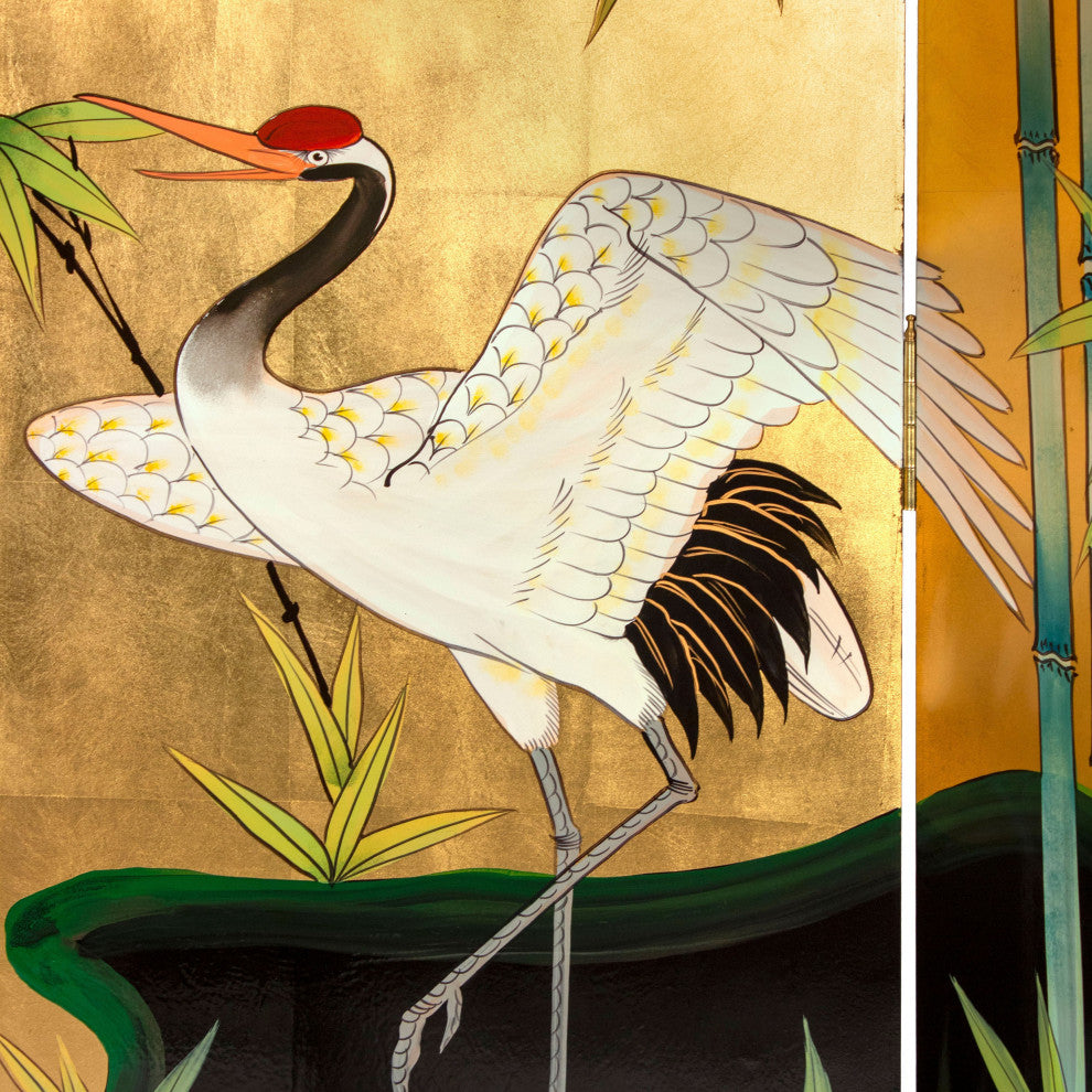 6' Tall Gold Lacquer Room, Cranes