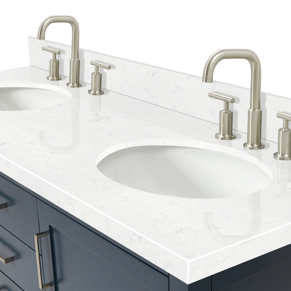 Ariel Bayhill 60" Double Oval Sink Bathroom Vanity, Carrara Quartz