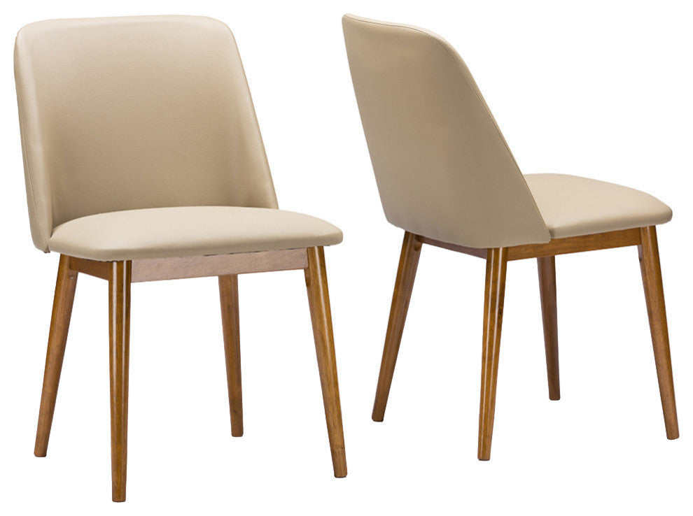 Lavin "Walnut" Light Brown/Beige Faux Leather Dining Chair, Set of 2