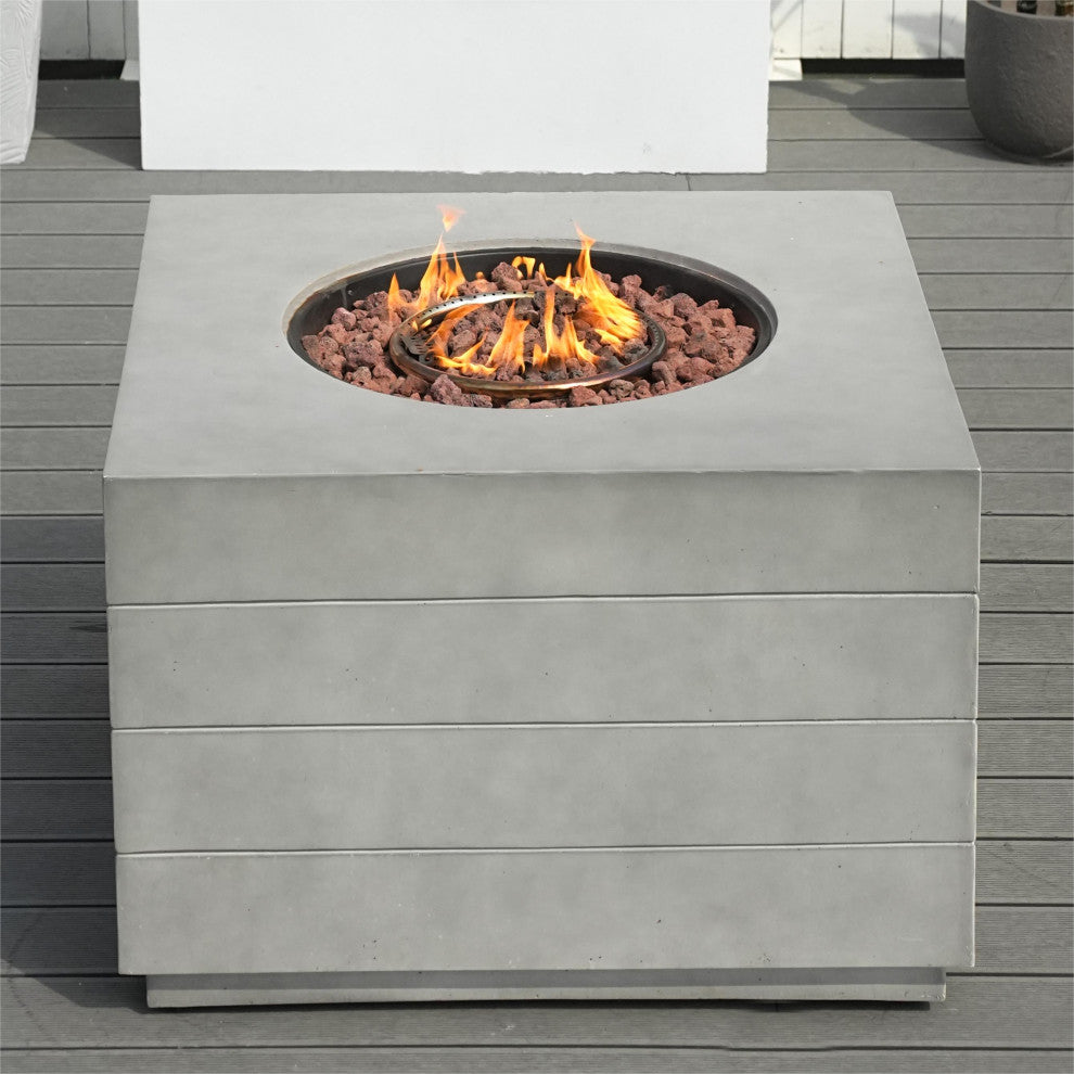 Patio Propane Fire Pit Table with Cushioned Wicker Chairs, Square