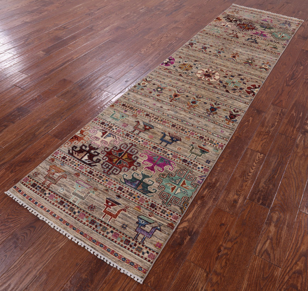 2' 9" X 10' 8" Runner Handmade Tribal Persian Gabbeh Rug - Q12382