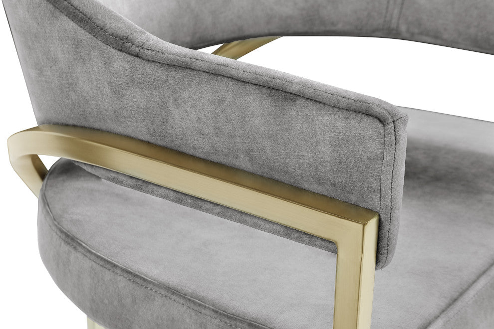 Madelyn Upholstered Dining Chair, Set of 2, Gray, Velvet, Gold Finish