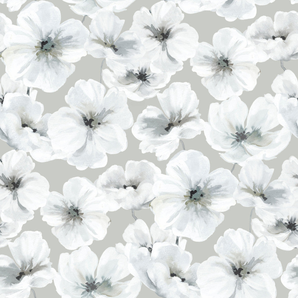 Gray Hawthorn Blossom Peel and Stick Wallpaper Gray By Roommates