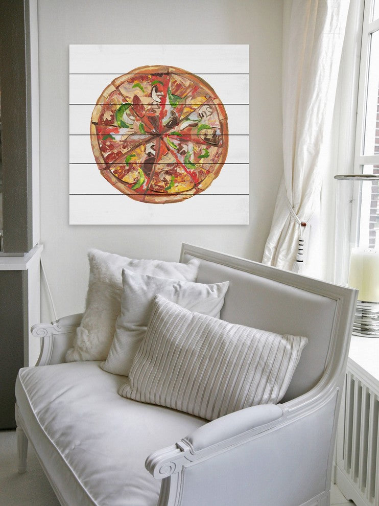 "Ultimate Pizza" Painting Print on White Wood, 18"x18"