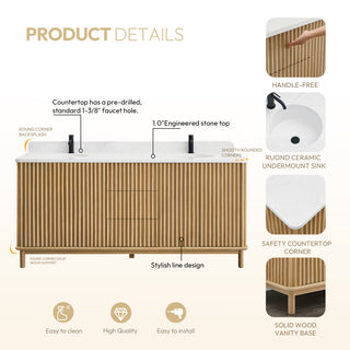 Seoul Bath Vanity, Composite Stone Top No Mirror, Washed Ash Grey, 72", Double Vanity